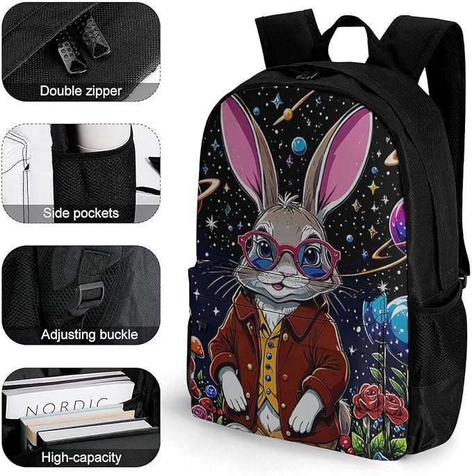 Rucksacks Lightweight Multipurpose Anti-Theft Psychedelic Rabbit Space Mushroom Art Shoulder Bag Big Capacity Traveling Camping Backpack With Side Pockets