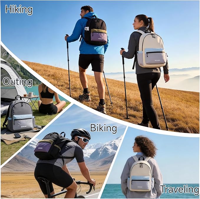 Hiking Backpack for Women Men 16L,Packable Waterproof Backpack,Foldable Daypack with Strap Pocket for Picnic Beach,Black