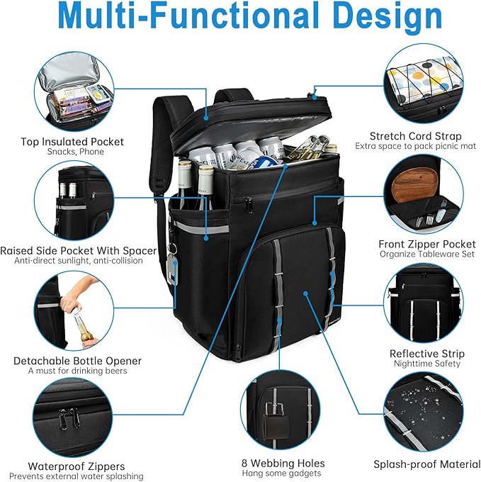 Backpack Coolers Insulated Leak Proof, 45 Cans Beach Cooler Backpack, Large Capacity Ice Chest Backpack, Waterproof Soft Cooler Bag Lunch Backpack for Men Women Camping Hiking