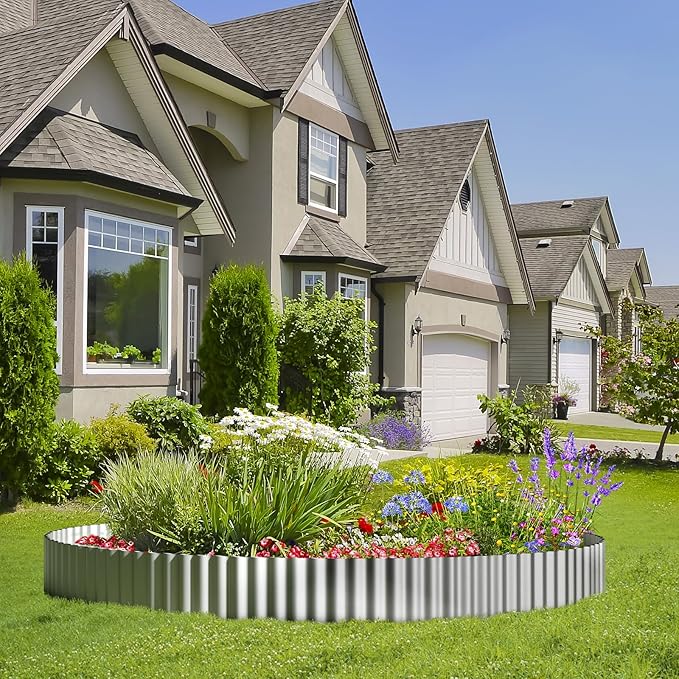 Land Guard Corrugated Garden Edging Border, 6" x 25' Landscape Paver Edging, Tall Landscape Edging, Fence for Garden, Flower Bed, Lawn and Landscape Edging (Silver)