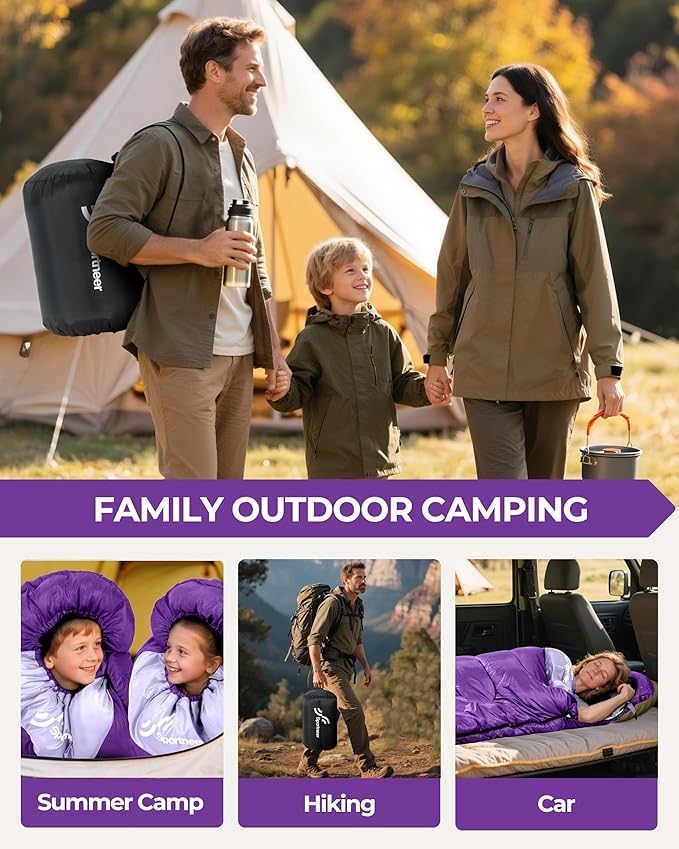Sportneer Sleeping Bag for Adults & Kids, Cold Weather & Warm Waterproof Camping Sleeping Bag, Compact Portable for Camping Hiking & Travel