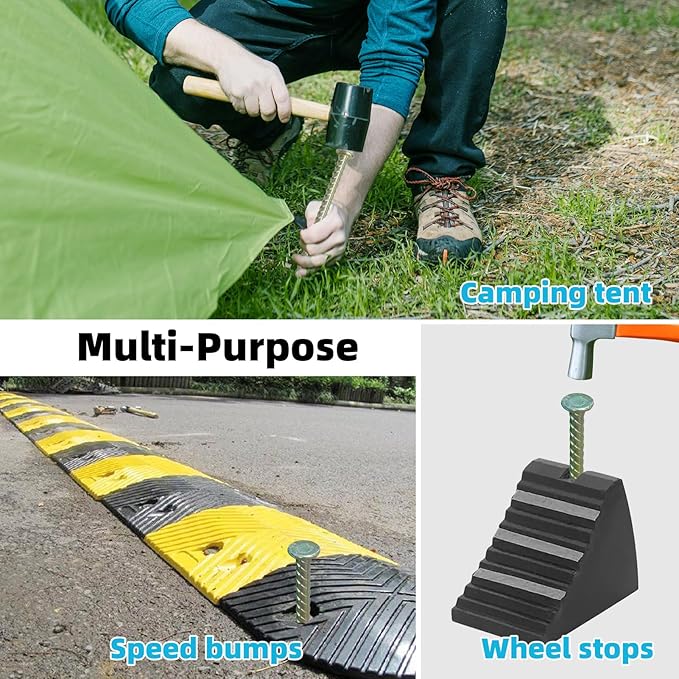 16 Inch Rebar Stakes - 1/2 Inch Diameter Galvanized Steel Ground Anchors Hevy Duty Metal Garden Stakes for Camping Tent, Speed Bump, Hard Soil, Fence, Wheel Stop(10 Pack)