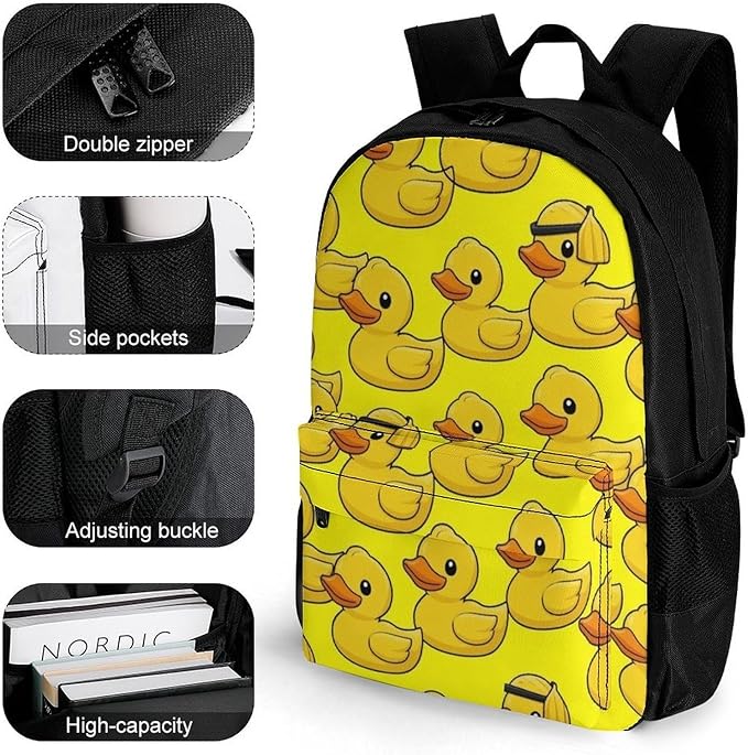 Men Women Lightweight Funny Rubber Duck Yellow Backpack Large Capacity Carry On Bag With Padded Straps for Sports Work Walking Cycling