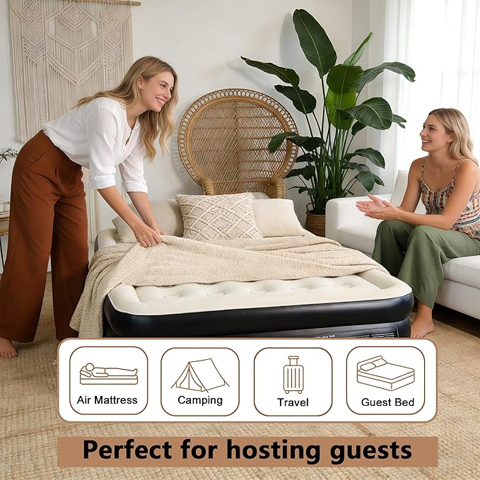 air Mattress Queen with Built in Pump – 18-Inch Thickened Inflatable Mattress for Easy Travel, Supports Up to 650 Pounds