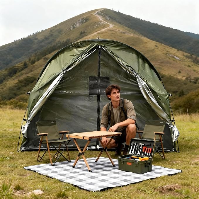 1 Person Cot Tent with Breathable Mesh Door and Screen Windows – Easy to Put Together, All-Weather Shelter for Camping & Backyard, Without Bed