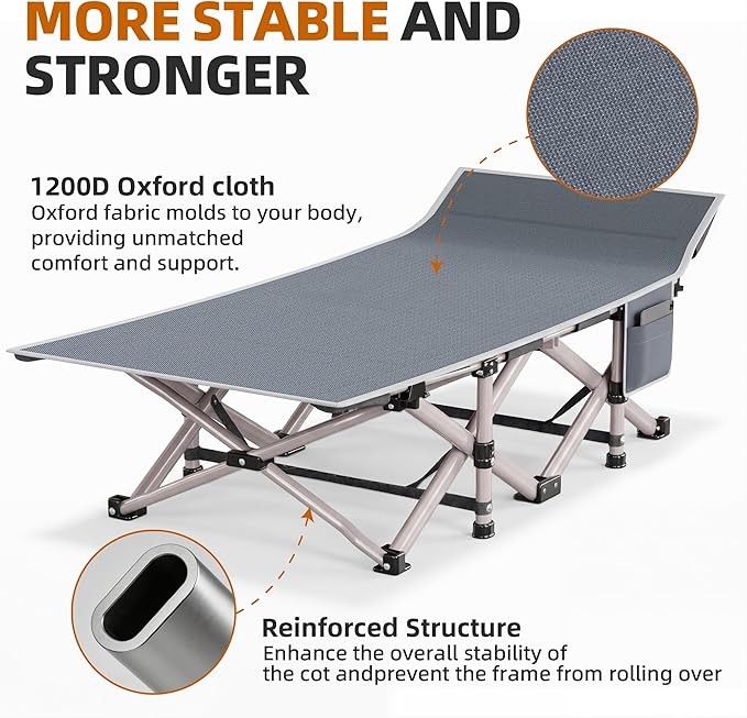 2 Pack Folding Camping Cot for Adults - Portable Sleeping Cots with Removable Padded Cushion, Heavy Duty Camp Bed with Head Tilt Design, Carry Bag for Camping Travel Office Nap Guest Bed