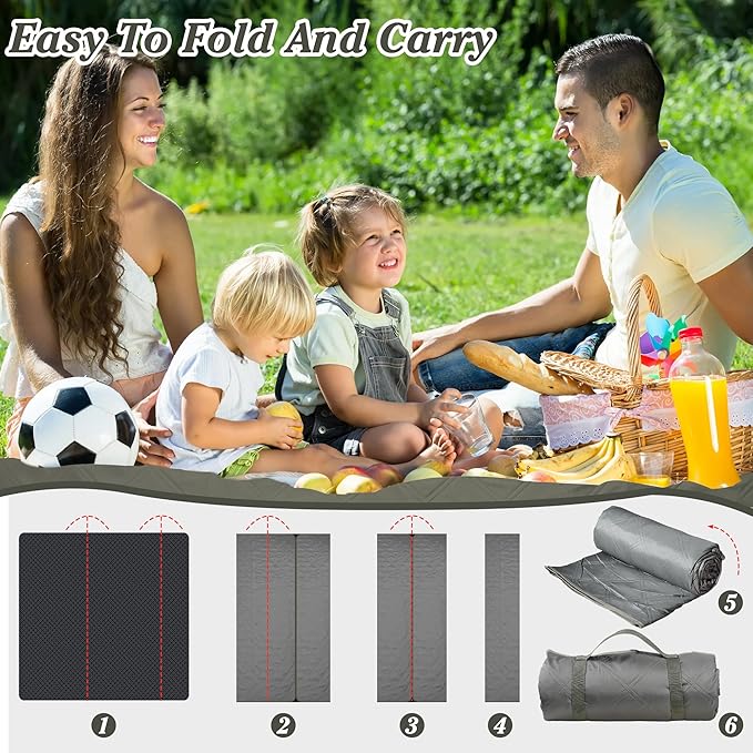 Waterproof Picnic Blanket 80 * 80 in Portable with Carry Strap for Beach Mat or Family Outdoor Camping Party, Park Blanket for Grass Park, Hiking, Travel
