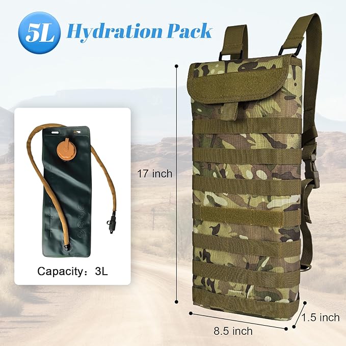 Tactical MOLLE Hydration Pack Carrier Backpack with 3L Water Bladder