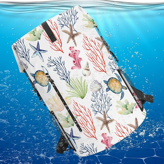 Waterproof Dry Bag Marine Dry Bags for Kayaking Hiking Sea Turtle Coral Nautical Starfish Backpack Roll-Top Closure Bag - Backpack Waterproof Phone Case 5L