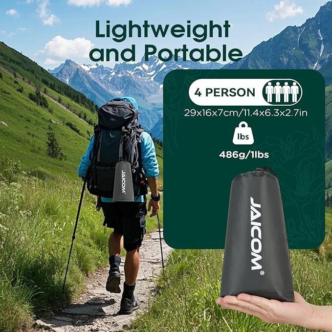 Tent Footprint - Waterproof Camping Tarp, 4 Person Tent Floor Saver, PU 3000mm Small Tarp for Hiking, Backpacking, Hammock, Beach, Picnic and Other Outdoor Activities
