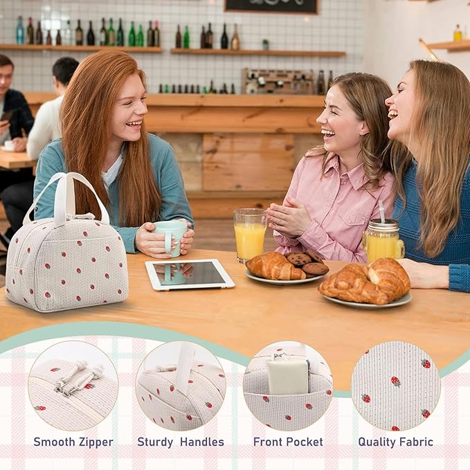 Lunch Bag for Women Men Cute Corduroy Lunch Tote Bags Reusable Insulated Lunch Box Large Capacity Reusable Insulated Cooler for Work/Picnic/Travel