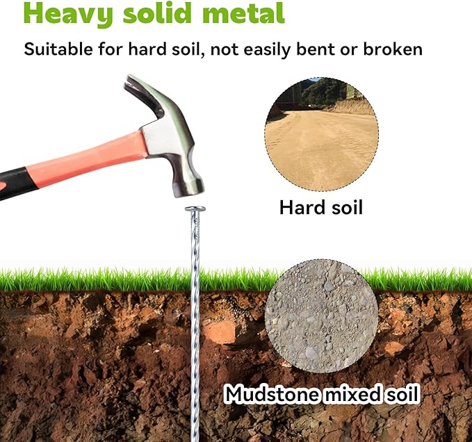 10 Inch Spiral Landscape Stakes with Gasket, 100 Sets Heavy Duty Galvanized Metal Garden Landscape Stakes Kit for Securing Weed Barrier, Landscape Fabric, Artificial Grass, Floor Mat