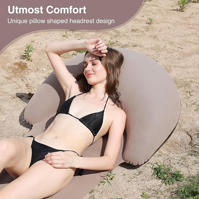 Beach mat with Inflatable Pillow, Portable mat, 70X30Inch (Khaki)