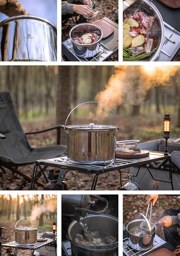 CAMPINGMOON 6 Quart Camping Stock Pot 3-Ply Stainless Steel Kitchen Pot CC-24