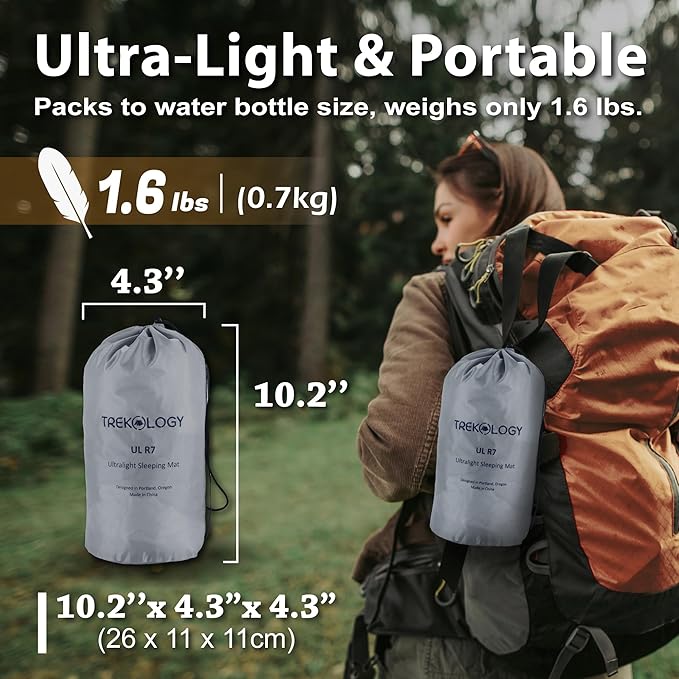 TREKOLOGY ULR7 Camping Sleeping Pad & ALUFT Pro SE Inflatable Pillow Bundle– Ultra-Light Insulated Sleeping Mat with Foam-Padded Case Camping Pillow– Perfect for Backpacking, Hiking & Outdoor Comfort