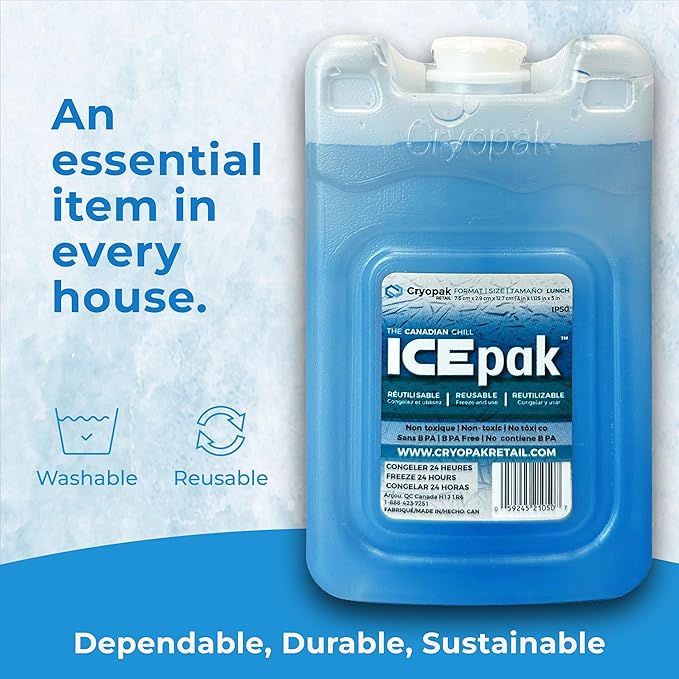 Cryopak ICEpak Large Hard Shell Reusable Ice Packs for Coolers and Lunch Box Use, Freezer Safe Gel Design, Professional Grade Cooling, Non-Toxic and BPA Free, Travel Accessories, Small (4 Pack)