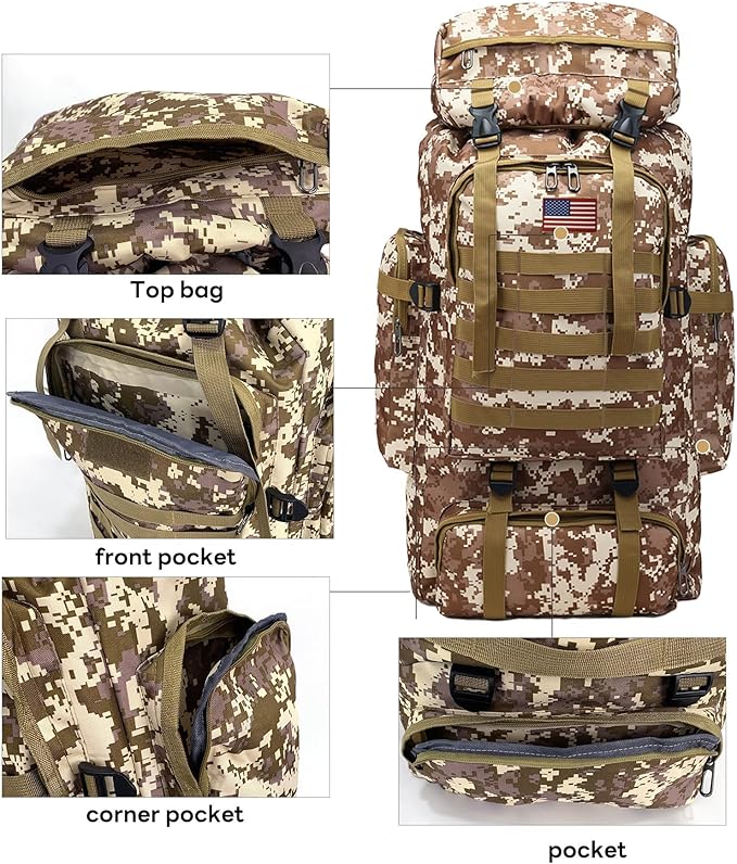 JUMAHE 80L 2-Pack Hiking Backpack for Men with Sling Tactical Backpack - Rucksack Molle Military Tactical Waterproof Lightweight Camping Backpack 3 Day Assault Pack for Travel, Climbing, Backpacking