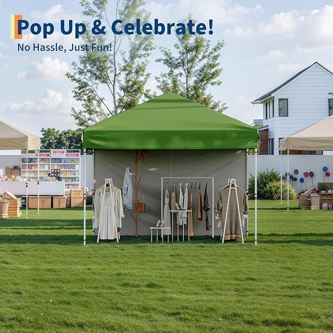 10x10 Pop Up Canopy Tent Outdoor Canopy with 1 Removable Sidewall One-Person Set Up Heavy Duty Commercial Instant Tent Shelter-Green