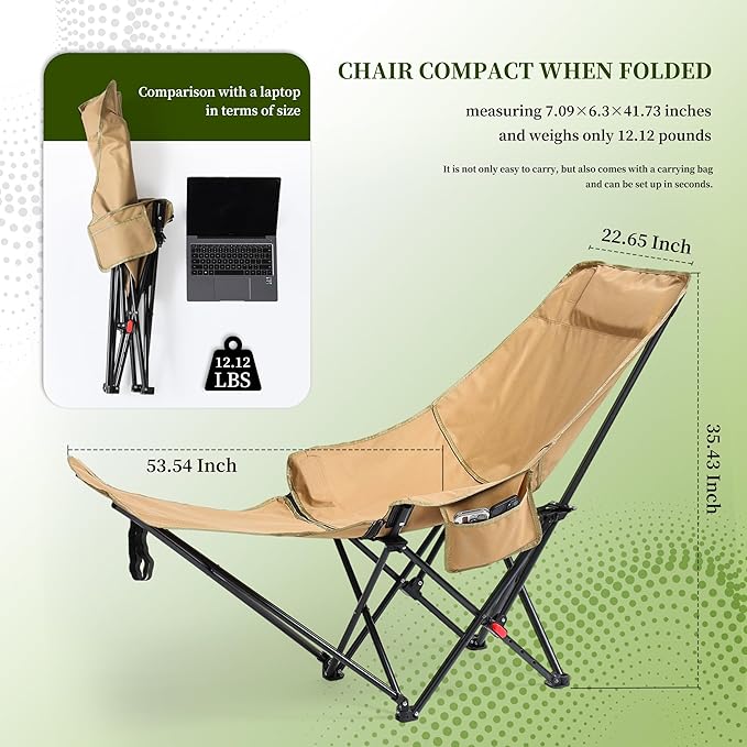 CXC Reclining Camp Chair – Comfortable Folding Chair with Foot Rest & Adjustable Back Angle, Ideal for Office Naps, Fishing, Patio, Camping, Movie Nights, and Sports Viewing