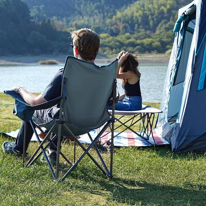 TIMBER RIDGE Oversized Folding Camping Chair Support 550 LBS, Heavy Duty Portable Chairs with Cup Holder Side Pocket for Lawn, Outdoor Picnic, Fishing, 2 Pack(Navy)