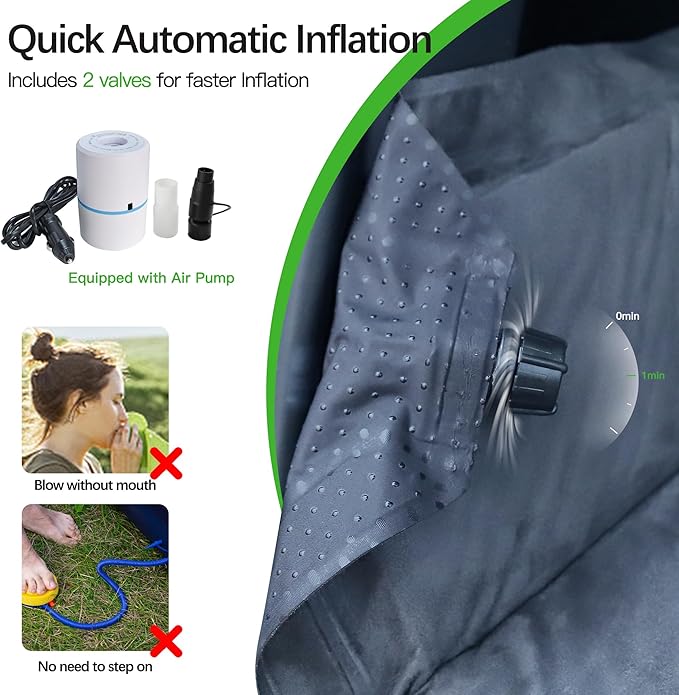 HSB Compatible for Tesla Model Y Camping Mattress, Velvety Sleeping Surface,Self Inflating Sleeping Pad with Air Pump, Back Seat Fit for Travel – Carry Bag Included