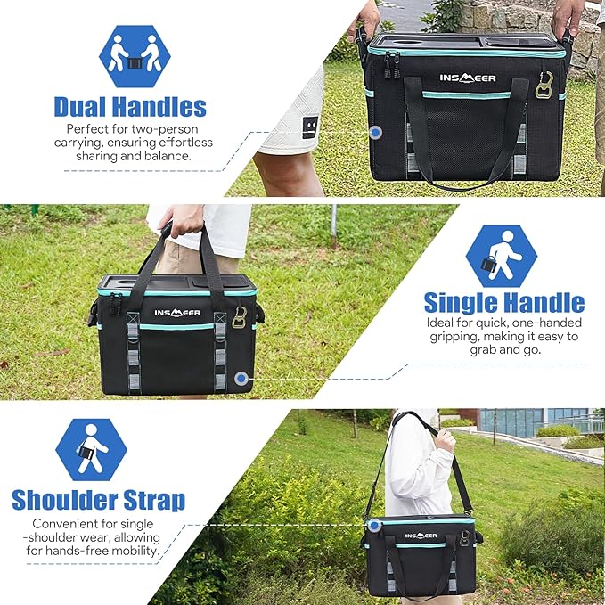 INSMEER Soft Cooler Bag with Hard Shell & 2 Cup Holders, Portable 40L/70 Cans Collapsible Cooler Bags Insulated with Leakproof for Travel, ice chests and Cooler Lunch Box for Beach Camping Picnic