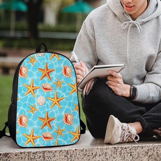 Large Rucksack for Outdoor Hiking and Camping with Daypack Design, Summer Beach Starfish Seashell Daypack Backpack Men Women