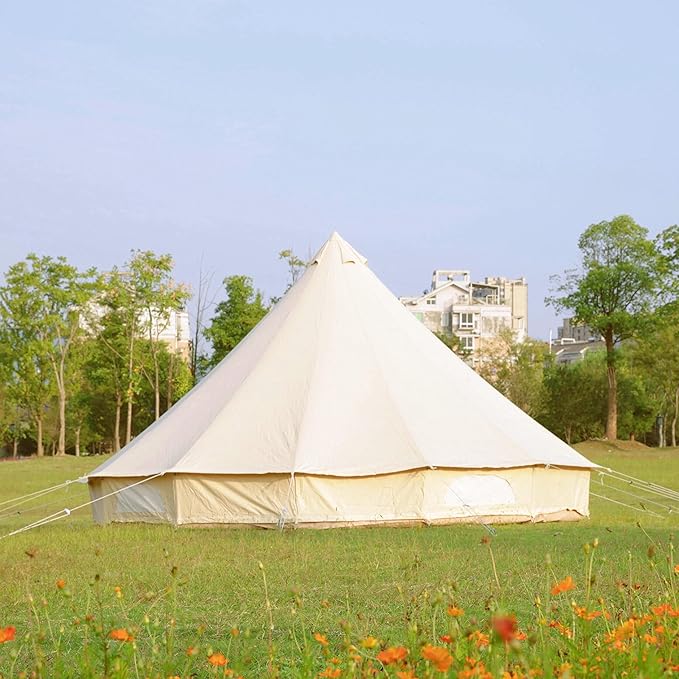 Outdoor Waterproof Family Camping Tent 4-Season Beige Cotton Canvas Bell Tent