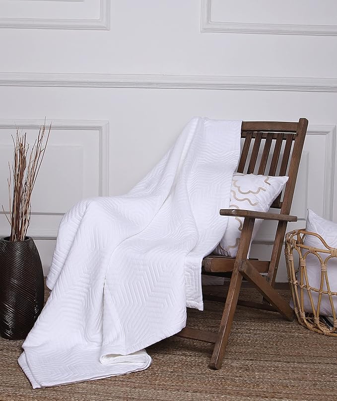 Threadmill Luxury Cotton Blankets for Twin Size Bed | All-Season 100% Cotton Twin Blanket for Bed | Aster Jacquard Lightweight, Soft & Cozy Coverlet, 350GSM, 68x90 inches | White