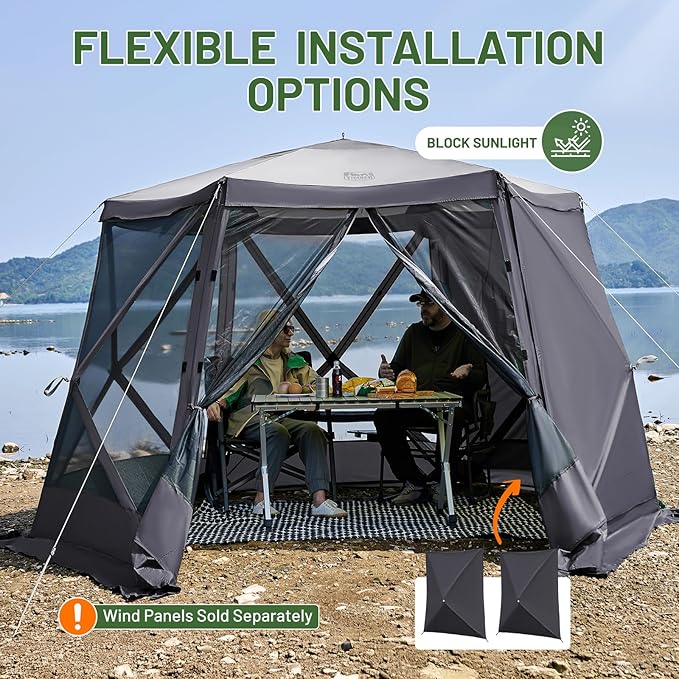 TIMBER RIDGE Easy Pop Up Gazebo Canopy Tent for Camping, 11.5 X 9.8 Ft Portable Instant Screenhouse, Pop Up Screened in Canopy with Netting for Backyard, Patio, Outdoor, Tailgating, Picnics, Grey