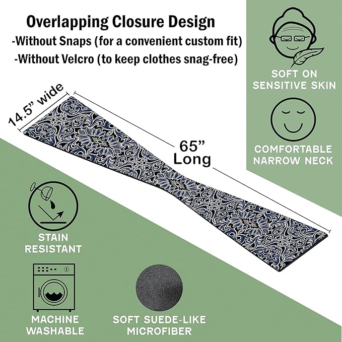 Reversible Adult Bibs for Women & Men - Adult Bib Scarf for Elderly - Dining Clothing Protectors - Washable Dining Scarf for Senior Citizens