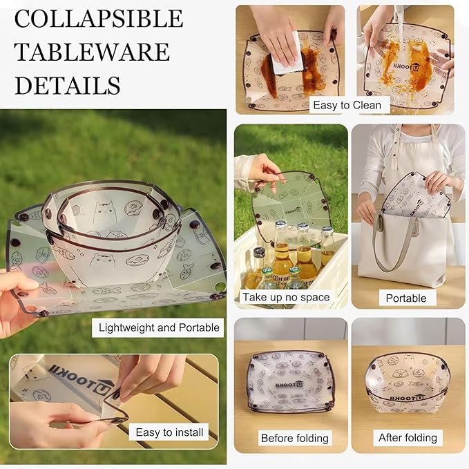 MIUPOO Collapsible Cup Set,Portable Mess Kit,Food Grade Material Free Folding Cup for Lunch Family Picnic, 4.7×4.2×3.2 Inches,4Pieces