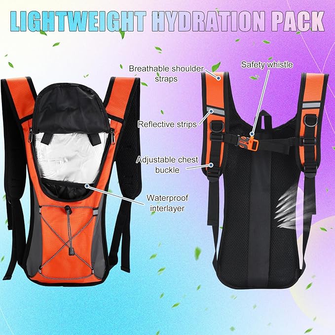 Chunful 4 Water Backpack Running Hydration Pack with 2L Hiking Water Bladder Pack for Musical Festival Essential Women Men Running Cycling Climbing Hiking, 4 Color
