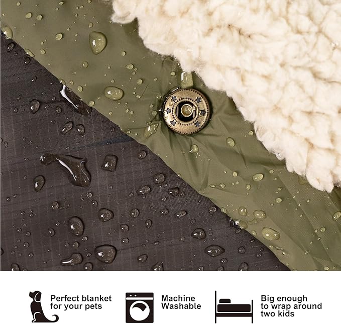 Outdoor Camping Blanket with Sherpa Lining, Extra Warm Thick Camp Blankets and Puffy Ultralight Soft Poncho DWR Camping Quilt for Cold Weather, Adventure, Sleeping, Backpacking 56"x 40"