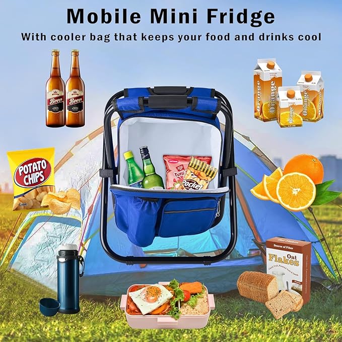 Kikerike Backpack Stool Cooler Chair Heavy Duty 300 LBS Max Load Portable Lightweight Stool Backpack Folding Fishing Cooler Seat for Camping Hunting Fishing - Dark Blue