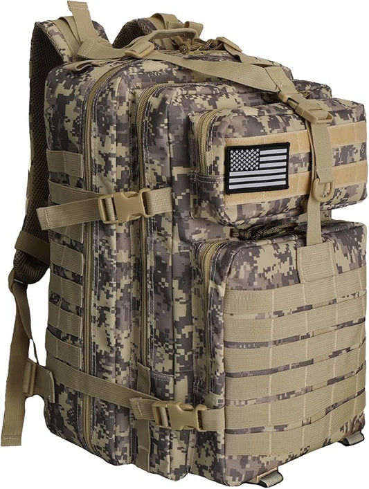 WOLT Military Tactical Backpack for Men 45L Molle Backpack 3 Day Assault Pack Bug Out Bag, Heavy Duty Rucksack for Hiking Gym, Camouflage Khaki