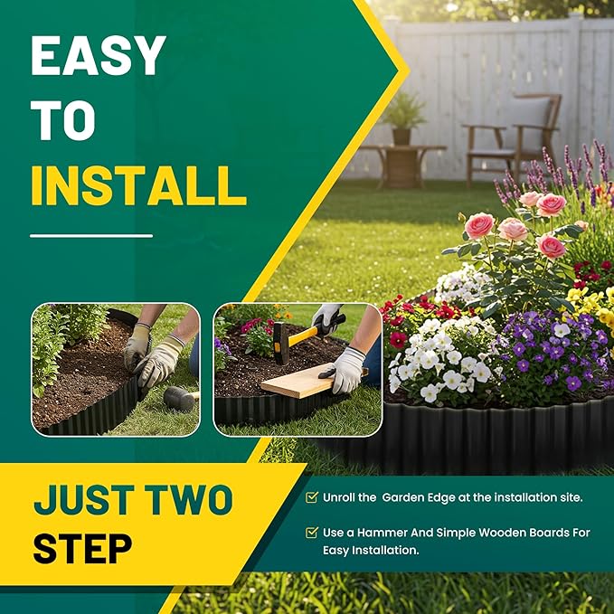 Corrugated Metal Garden Edging, 4"×10Ft Durable Landscape Border for Garden, Lawn, Flower Beds and Paver Edging (Black)