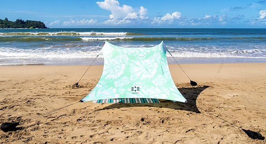 Neso Tents Beach Tent with Sand Anchor, Portable Canopy Sunshade - 7' x 7' - Patented Reinforced Corners (Mint Tie Dye)