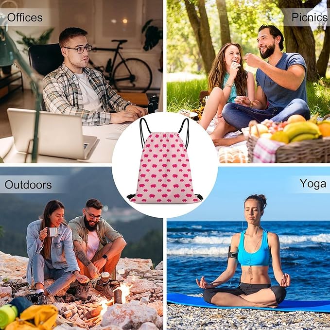 Beam Backpack Large Capacity Drawstring Sack Waterproof Sackpack for Basketball Volleyball Sports Gear Men Women, Pink Pigs Pattern Bags