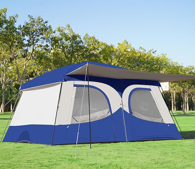 Vidalido Tents，8-10 Person Camping Tent with Extended Vestibule，2 Room Weather Resistant Family Tents，Easy Install Waterproof Outdoor Tent for Camping Hiking