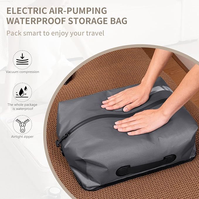 Vacuum Bags for Travel with Pump,Reusable Compression Packing Cubes to Save Space for Luggage and Backpack with IP68 Waterproof,Vacuum Seal Bags for Clothing travel（2packbag with Pump)
