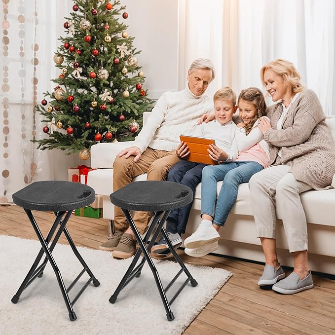 Folding Stool with Handle, Folding Chair,Folding Bar Stool with Non-Slip Feet,Indoor and Outdoor Foldable Stool for Adults(13"×11.5"×18")
