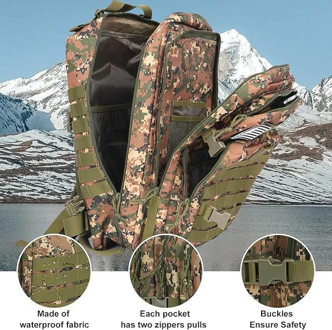 50L Large Military Tactical Backpack Molle Army Assault Pack for Travel Camping Hiking Fishing Backpack for men(woodland camo)