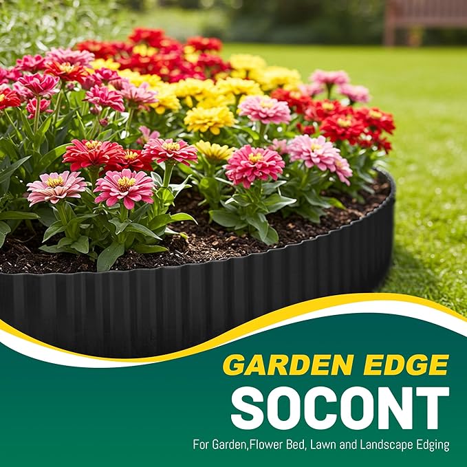 Corrugated Metal Garden Edging, 6"×40Ft Durable Landscape Border for Garden, Lawn, Flower Beds and Paver Edging (Black)