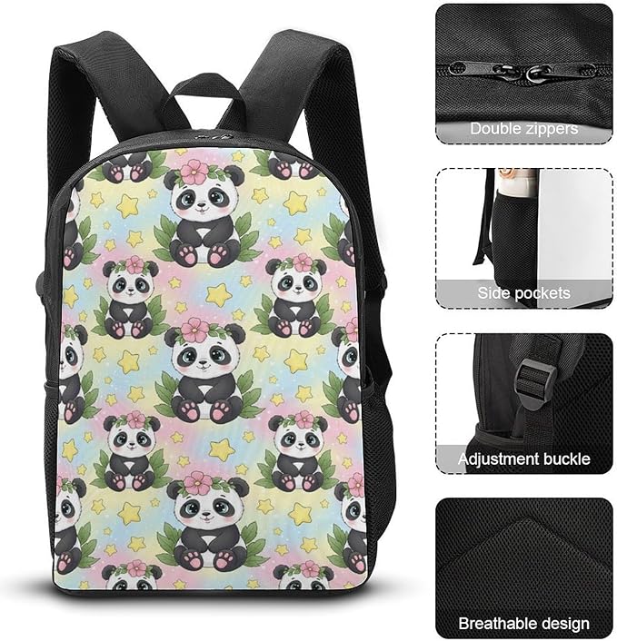 Outdoor Backpack Gym Bag Cute Rainbow Panda Outdoor Activities with Big Capacity Daypack, College Bookbag