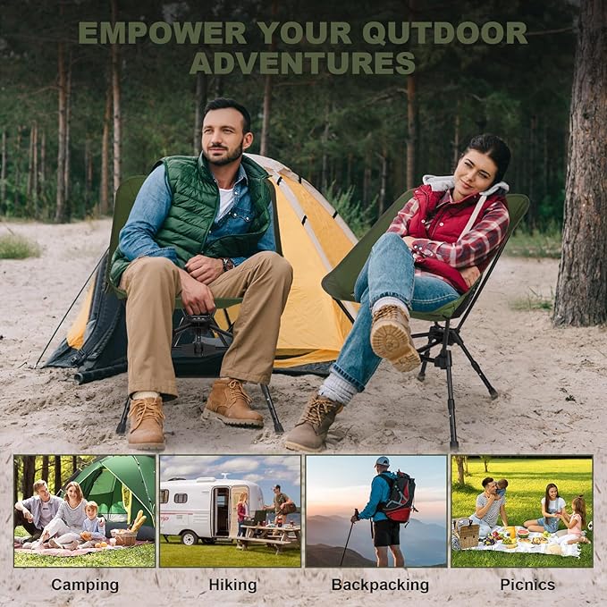 MINGPINHUIUS Portable Camping Chair Backpacking Chair: Ultra Light Height Adjustable Foldable Outdoor Chair Setup in Fast Upgraded Aluminum Frames for Picnic Festival Outside Travel (Military Green)