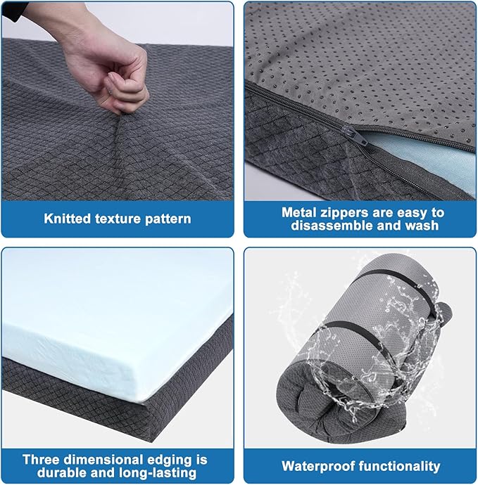 Thick Memory Foam Camping Mattress - CertiPUR-US Foam Portable Sleeping Pad for Adults, Folding Camping Bed Mat, Lightweight Cot Mattress Topper for Outdoor, RV, Travel & Backpacking