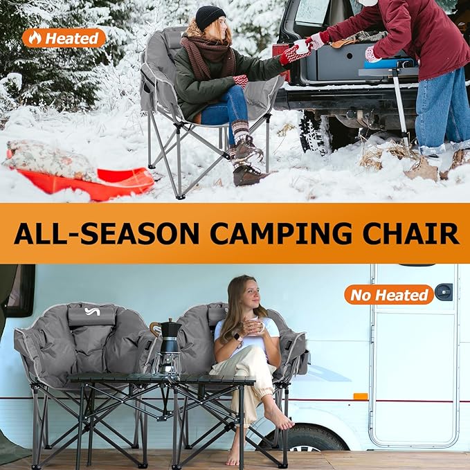 LILYPELLE Oversized Heated Patio Lounge Chair - Portable Moon Saucer Folding Chair with 3 Heat Levels for Camping & Lounge