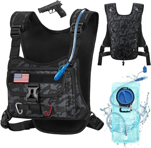 RAINSMORE Hydration Vest with 2L Water Bladder Lightweight Reflective Chest Pack for Cycling Hiking Adjustable Shoulder Strap for Men Women