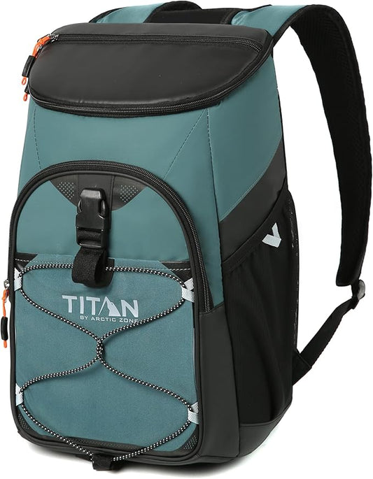 Titan by Arctic Zone Backpack Cooler, Insulated Soft Sided Bag with Leak Proof Lining and Padded Straps, for Lunch, Picnic, and Travel, 24 Can Capacity